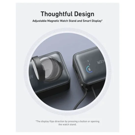 أنكر ماج جو باور بانك  (10,000 مللي أمبير، 35 واط، مع دعم ساعة آبل، منفذ USB-C مدمج) - أسود
